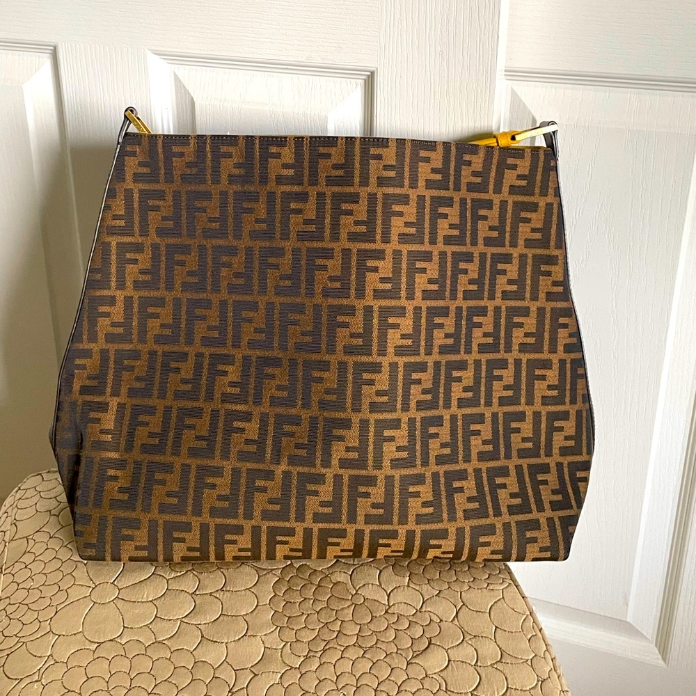 Fendi Zucca Hobo Bag with yellow handle
